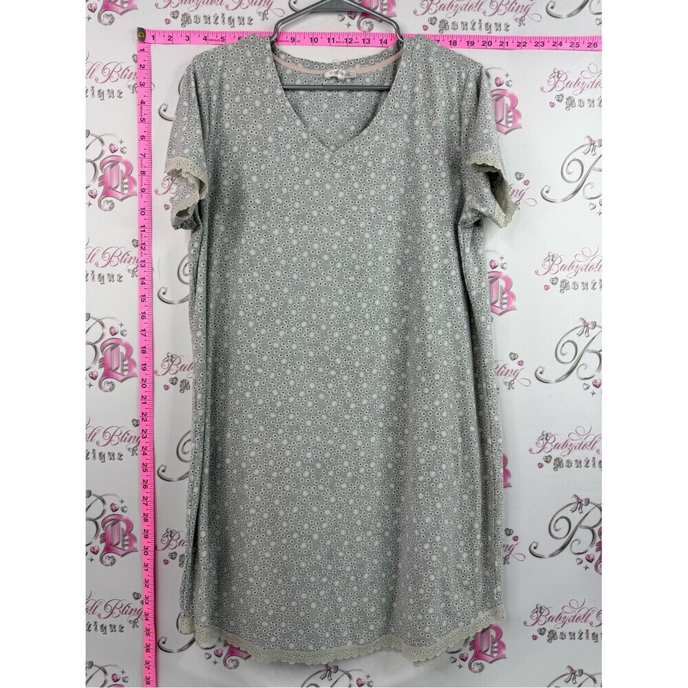 Emily & Jane dress night gown dotted Grey Floral Eyelet Top with lace Trim